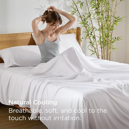 Bedsure Cooling California King Sheet Set - Breathable Rayon from Bamboo, Deep Pocket, Soft White Luxury Bedding