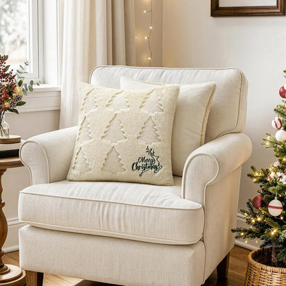 MIULEE 20x20 Inch Christmas Pillow Covers Set of 2 — Beige & Green with Tree & Reindeer Pattern (Variation: Beige and Green+20" x 20" (Pack of 2))