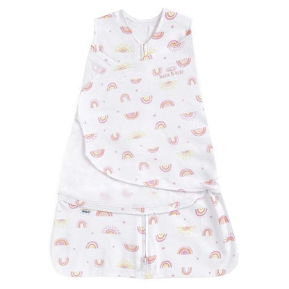HALO 100% Cotton Sleepsack Swaddle, 3-Way Adjustable Wearable Blanket, TOG 1.5, Sunshine Rainbows, Newborn, 0-3 Months