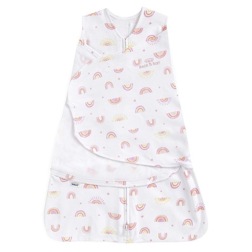 HALO 100% Cotton Sleepsack Swaddle, 3-Way Adjustable Wearable Blanket, TOG 1.5, Sunshine Rainbows, Newborn, 0-3 Months
