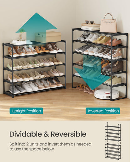 SONGMICS Shoe Rack, 10-Tier Shoe Organizer, Metal Storage Shelf, Upright or Upside Down, for 44-55 Pairs, for Entryway, 11.8 x 36.2 x 68.1 Inches, Black ULSA011B01