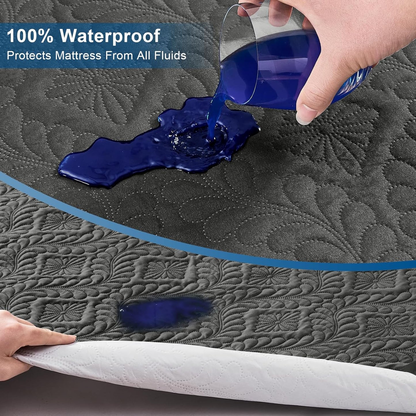 Sufdari Twin Waterproof Mattress Cover - Breathable & Noiseless Quilted Pad | Ultra Soft, Dark Grey, Fits 8-18" Deep Pocket