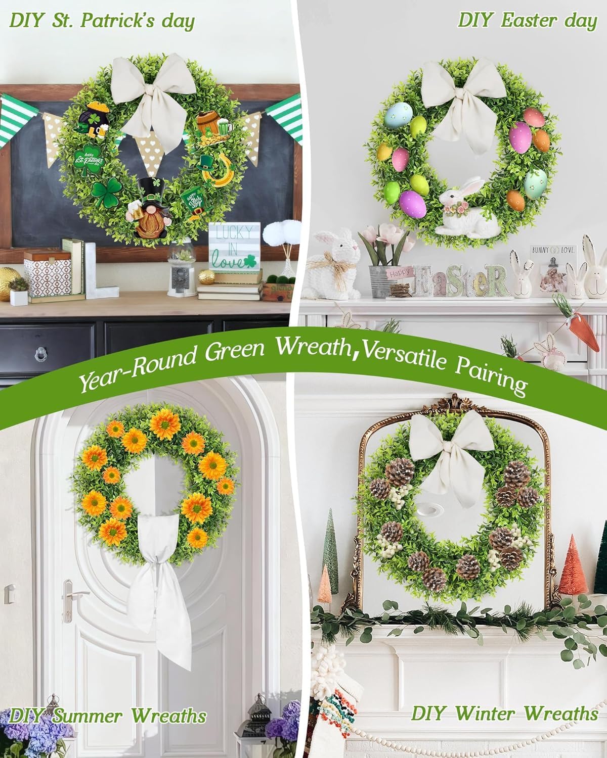 Boxwood Wreath - 26 Inch Large Artificial Greenery for Year-Round Indoor & Outdoor Decor | Farmhouse Style