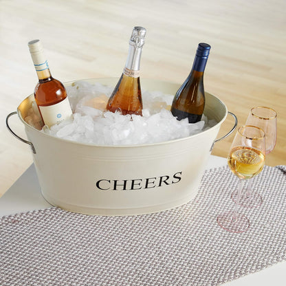 Twine Cheers Beverage Tub, Galvanized Tubs for Entertaining, Drink Buckets for Parties, Large Ice Tub and Gift Basket, Beer Buckets, Cream, 6.3 Gallons Set of 1