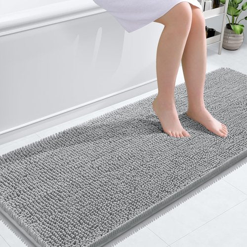 OLANLY Bathroom Rugs 59x24, Extra Soft Absorbent Chenille Bath Rugs, Rubber Backing Quick Dry, Machine Washable Bath Mats for Bathroom Floor, Tub and Shower, Home Decor Accessories, Light Grey