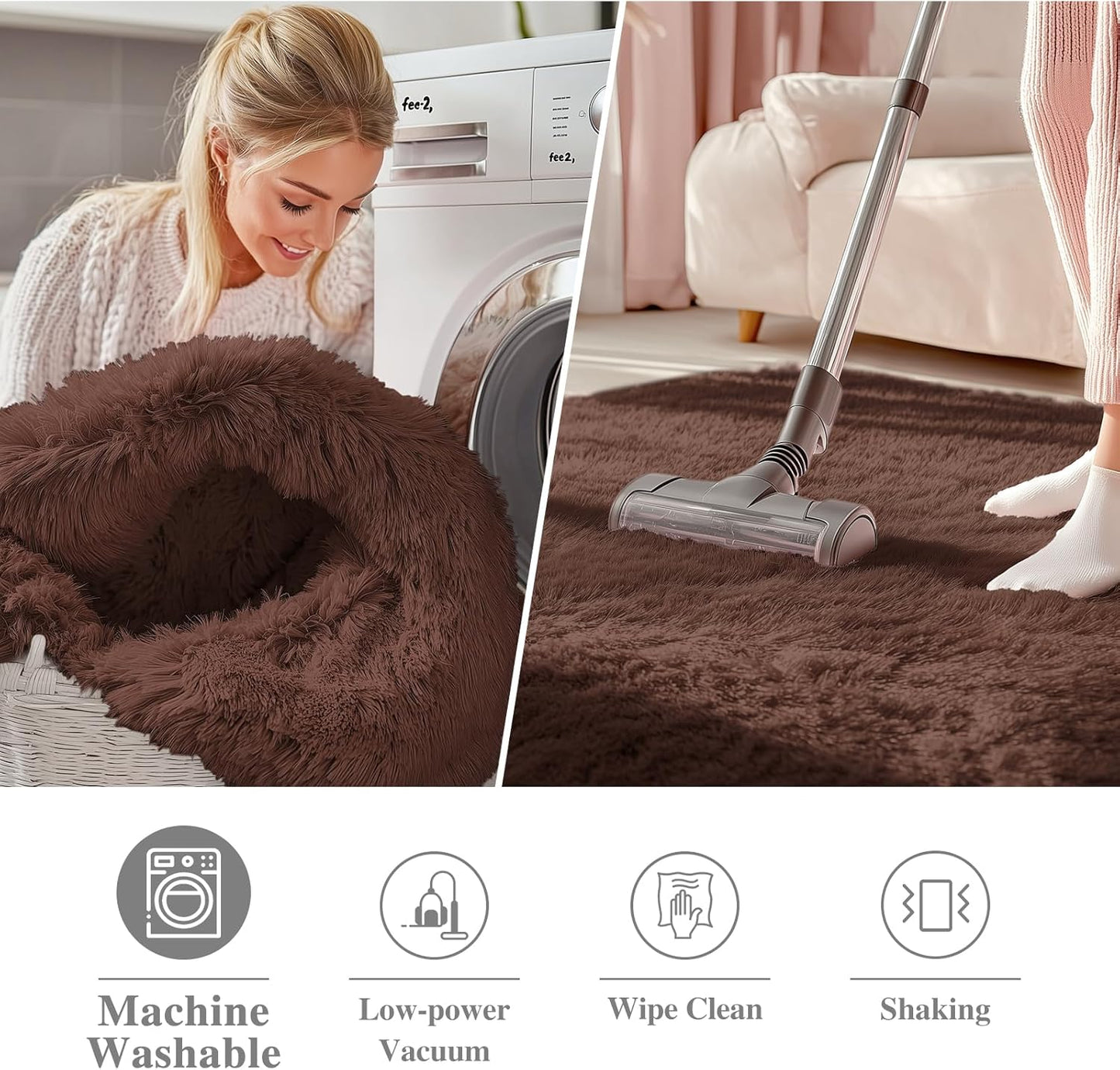 OLANLY Round Coffee Area Rug - Soft & Fluffy 7 ft Machine Washable Carpet for Bedroom & Living Room Decor