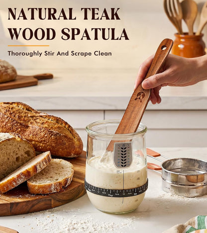 Skiennix Skinny Spurtle - Natural Teak Dough Whisk for Sourdough Starter & Mixing | Kitchen Utensil