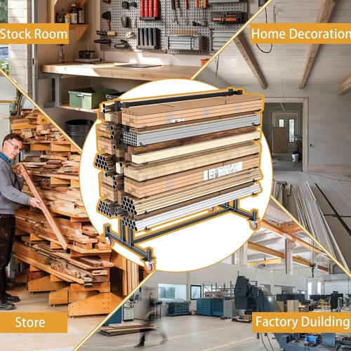 Lumber Storage Rack by [Brand Name] - 2000lbs Heavy Duty Freestanding Pipe Rack | 7 Tiers, Double-Sided Wood Shelves, 4 Silent Casters, Black - 59.84"L x 35.43"W x 65.74"H