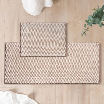 FRESHMINT Chenille Bathroom Rugs Sets 2 Piece 17"x24"+20"x47", Non-Slip Bath Mats for Bathroom Absorbent Bath Rug Washable Set of 2 Shower Floor Mat Runner, White and Brown