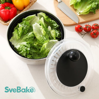 Regine Stainless Steel Salad Spinner - 5.3Qt BPA-Free Lettuce Washer with Transparent Lid & Non-Slip Base