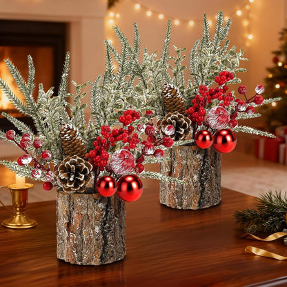 Regine Switzerland Christmas Table Centerpiece - Rustic Pinecones & Red Berries Decor | 2-Piece Set for Coffee Bar, Mantel & Entryway
