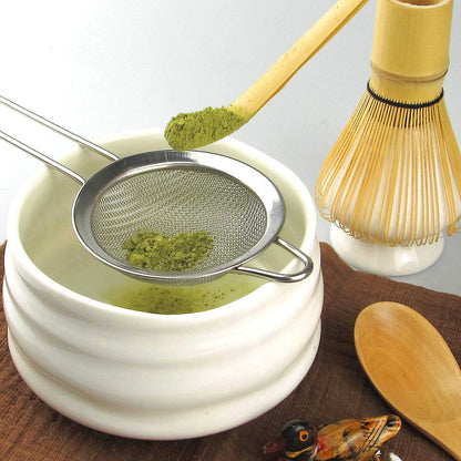 Artcome 10Pcs Japanese Matcha Tea Set, Matcha Bowl, Matcha Whisk, Whisk Holder, Traditional Scoop, Tea Spoon, Tea Cloth, Bamboo Holder, Scoop Holder, Matcha Powder Caddy, Matcha Powder Strainer(White)