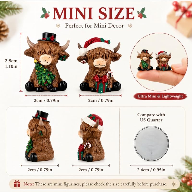 96 Pcs Christmas Mini Highland Cow Figurines - RattanView Variation of THIS listing