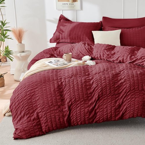 HYMOKEGE Burgundy Twin Comforter Set - 5-Piece All-Season Luxury Bedding Set with Sheets & Pillowcase