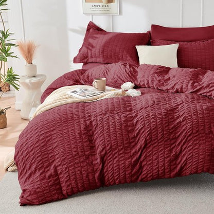 HYMOKEGE Burgundy Twin Comforter Set - 5-Piece All-Season Luxury Bedding Set with Sheets & Pillowcase
