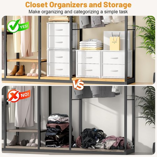 DAOUTIME Stackable Storage Drawers - 4 Drawer White Closet Organizer with Wooden Top & Metal Frame