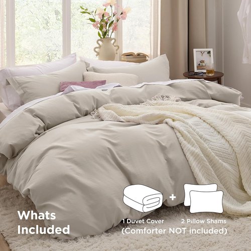 Bedsure Duvet Cover Set - Queen Size 3-Piece Extra Soft Linen Bedding, 90x90 Inches with Zipper Closure & 2 Pillow Shams