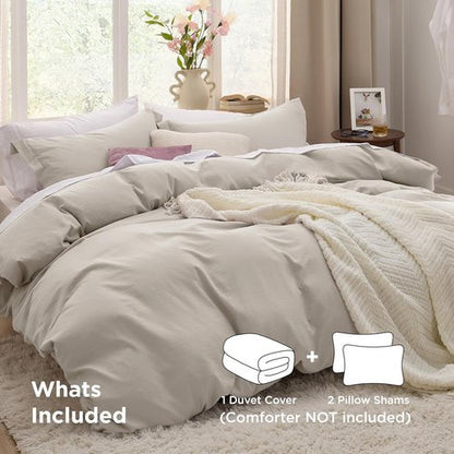 Bedsure Oversized Queen Duvet Cover - Extra Soft 3-Piece Bedding Set in Linen | 98x98 Inches with Zipper Closure & 2 Pillow Shams