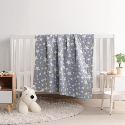 NTBAY Oversized Muslin Cotton Toddler Blanket - Super Soft Reversible Nursery Blanket, 45x60 Inches, Blue/White Star