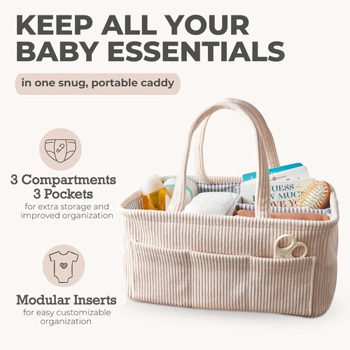 Itsy Bitsy Tot Diaper Caddy Organizer - Baby Pink Curdoroy Baby Storage Bin for Nursery & Car | Baby Shower Basket & registry Essential