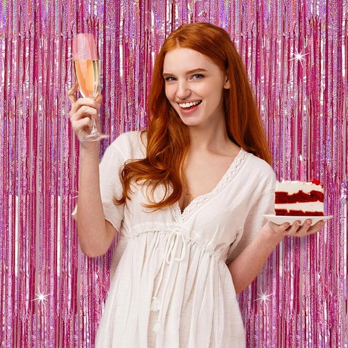 **Regine Switzerland Tinsel Curtain - Pink Glitter Foil Fringe Decor for Parties | 2 Pack**