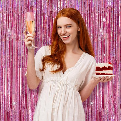 **Regine Switzerland Tinsel Curtain - Pink Glitter Foil Fringe Decor for Parties | 2 Pack**