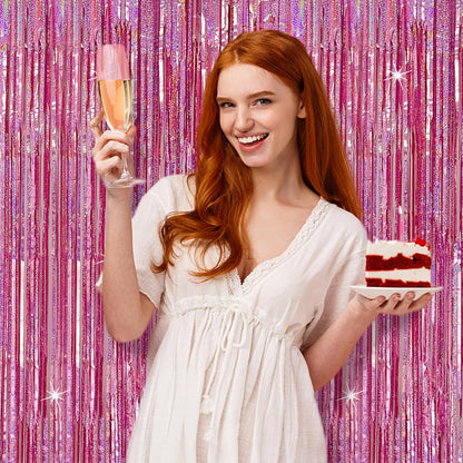 Skiennix Tinsel Curtain | Pink Glitter Foil Fringe Backdrop | 5-Pack Party Decor for Events