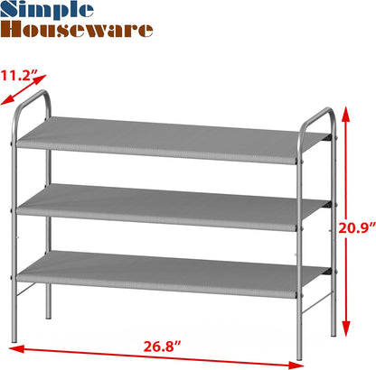 Simple Houseware 3-Tier Shoe Rack - Space-Saving Organizer for 9-16 Pairs, Sturdy Metal Frame, Grey