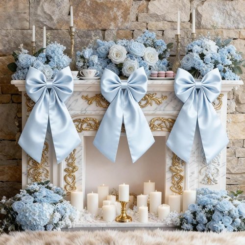 Blue Bow Decor | Large 22x11 Inch Crib Skirt with Big Bows - Perfect for Bachelorette & Baby Showers