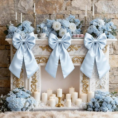 Blue Bow Decor | Large 22x11 Inch Crib Skirt with Big Bows - Perfect for Bachelorette & Baby Showers
