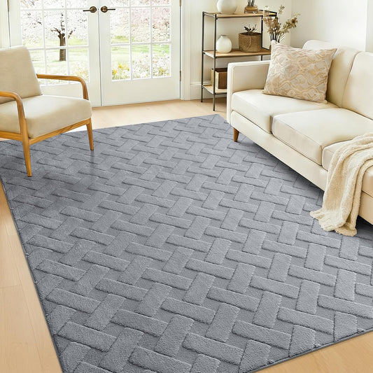 OLANLY Area Rug - Soft Plush Geometric Shaggy Carpet for Living Room & Bedroom | 4x6 ft, Easy Clean, Grey