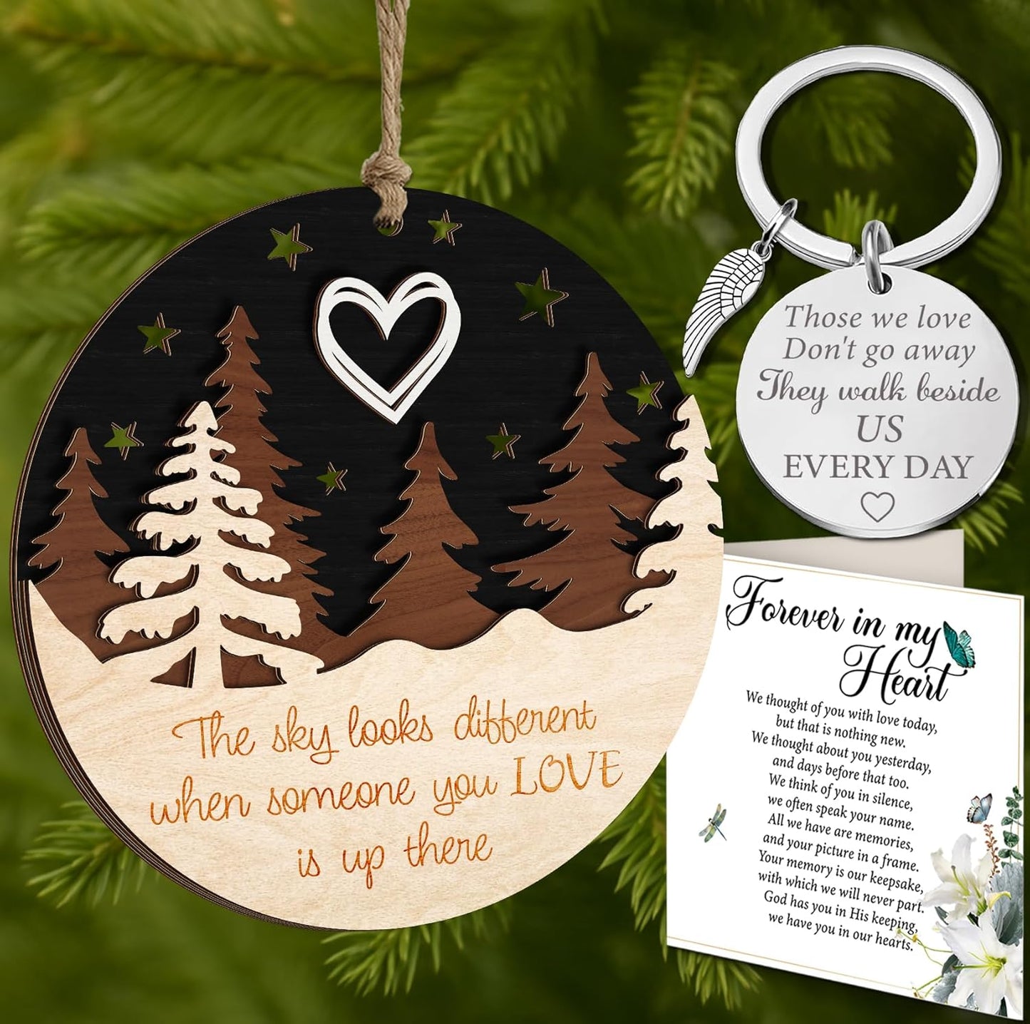 4" Memorial Christmas Ornament 2025 - Angel Wings Keychain & Condolence Card | Sympathy Gift for Loved Ones