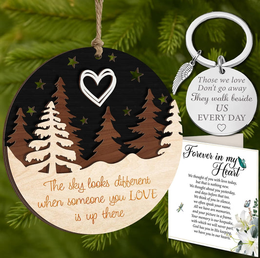 4" Memorial Christmas Ornament 2025 - Angel Wings Keychain & Condolence Card | Sympathy Gift for Loved Ones