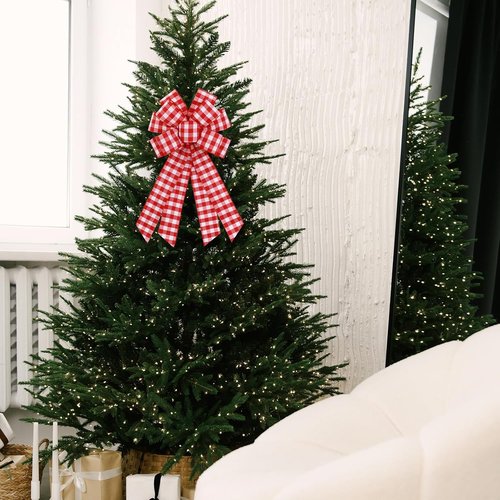 Buffalo Plaid Wreath Bow by [Brand Name] - Large Red & White Burlap Bow for Rustic Indoor/Outdoor Decor