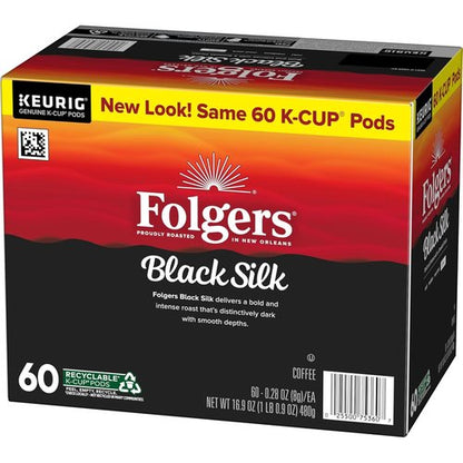 Folgers Black Silk Coffee - Dark Roast Keurig K-Cup Pods | 10 Count Box (Pack of 6)