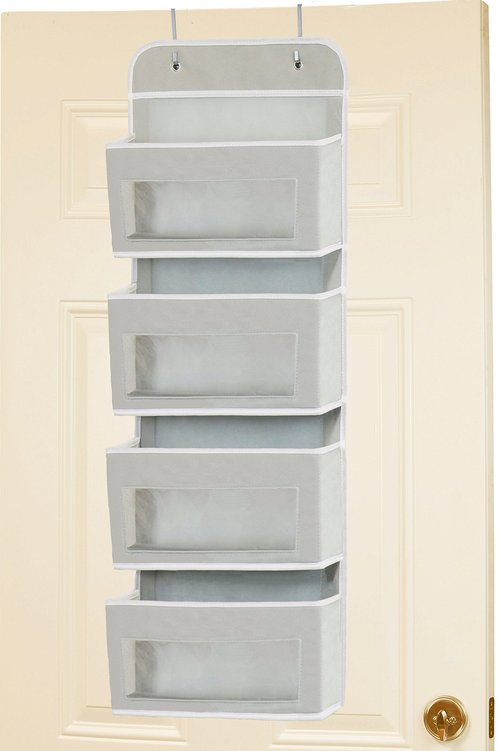 Simple Houseware 4 Clear Window Pocket Over Closet Door Storage Hanging Organizer for Bedroom, Bathroom, Pantry, Gray
