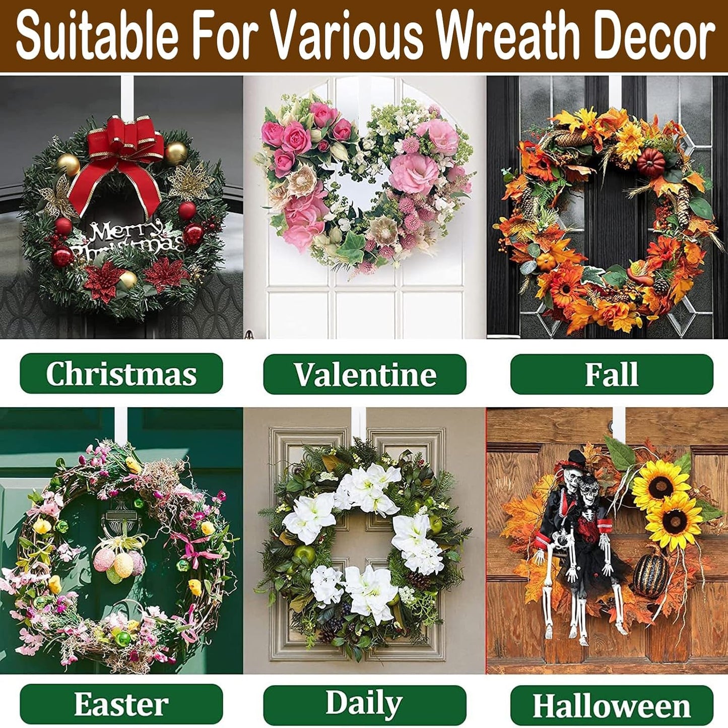 Regine Switzerland Wreath Hanger - Adjustable 15" to 25" for Christmas & Fall Decorations | White