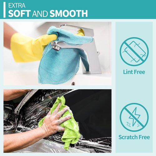 HOMERHYME Microfiber Cleaning Cloth, 12 Pack Cleaning Rags, 12" x 12" Microfiber Towel, Lint Free Non-Abrasive Dusting Cloth, Microfiber Towels for Cars Kitchen Garage House Office
