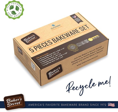 Baker's Secret Bakeware Set - 5 Nonstick Baking Pans for Perfect Cookies & Cakes - Black, Oven Safe