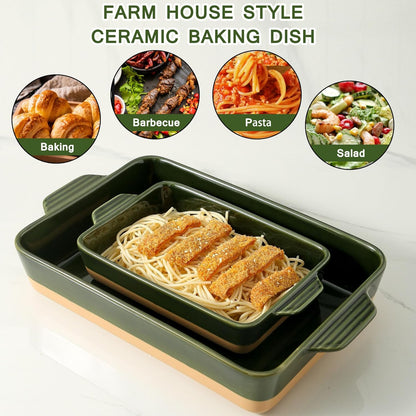 Regine Switzerland Ceramic Baking Casserole Dish - Large 9x13 Inch Pan with Handles in Forest Green