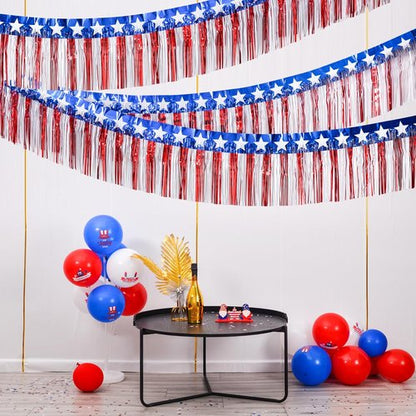 **Mega-L 4th of July Decorations - 39 Feet Red, White & Blue Foil Fringe Garland & Tinsel Streamers**