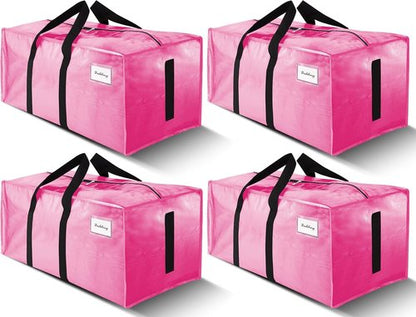 4 Pack Large Moving Bags by [Brand Name] - Water-Resistant Heavy Duty Storage Totes - Space-Saving Design (Pink)