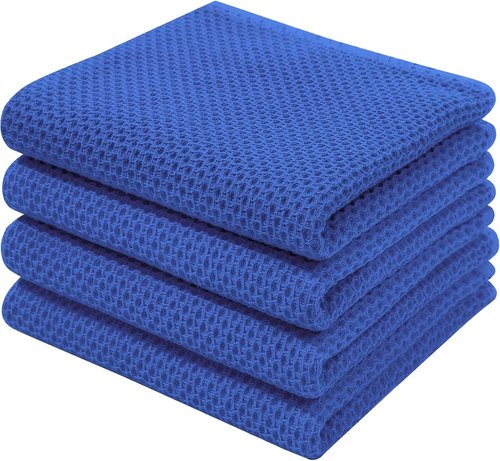 Homaxy Kitchen Dish Towels - Ultra Soft 100% Cotton Waffle Weave, Quick Drying, 13 x 28 Inches, 4-Pack, Blueberry