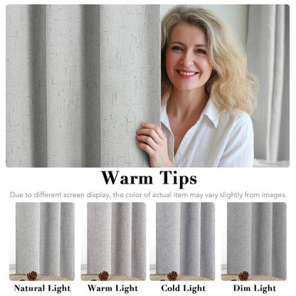 H.VERSAILTEX Linen Blackout Curtains Durable Thick Textured Linen Look 100% Blackout Patio Door Curtain Anti Rust Grommet Extra Wide Sliding Door Curtain Panel, Glacier Gray, W100 x L84 inch