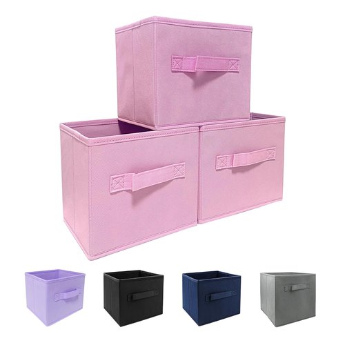 EBIGIC Pink Storage Bins 3Pack 9.0"x7.5"x7.5" Fabirc Foldable Closet Toy Organizer Collapsible Cloth
