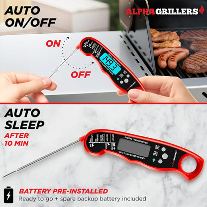 Alpha Grillers Digital Meat Thermometer - Instant Read Food Thermometer for Cooking & Grilling | Perfect Gift for Home Chefs