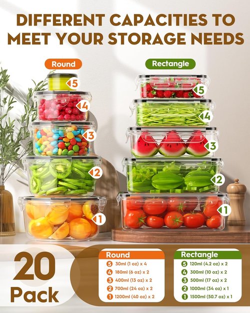 40 PCS Food Storage Containers - Airtight & Leakproof Meal Prep Set | BPA-Free, Microwave & Dishwasher Safe
