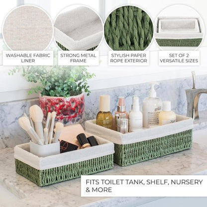 Beautiful Toilet Paper Storage Basket Set of 2 - Decorative Wicker Bathroom Organizer | Quality Holder for Any Decor