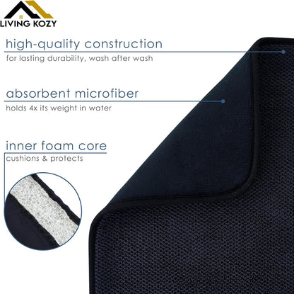 Microfiber Dish Drying Mat by Skiennix - Ultra-Absorbent Kitchen Counter Pad, Large Black 15"x20" (50x38cm)