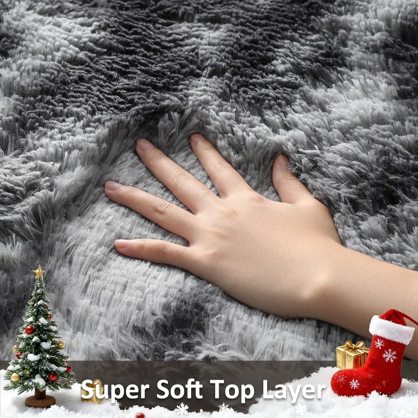 Ophanie Tie-Dyed Black & Grey Area Rug - Fluffy Shag Plush Carpet for Bedroom & Living Room | 4x6 Indoor Decor